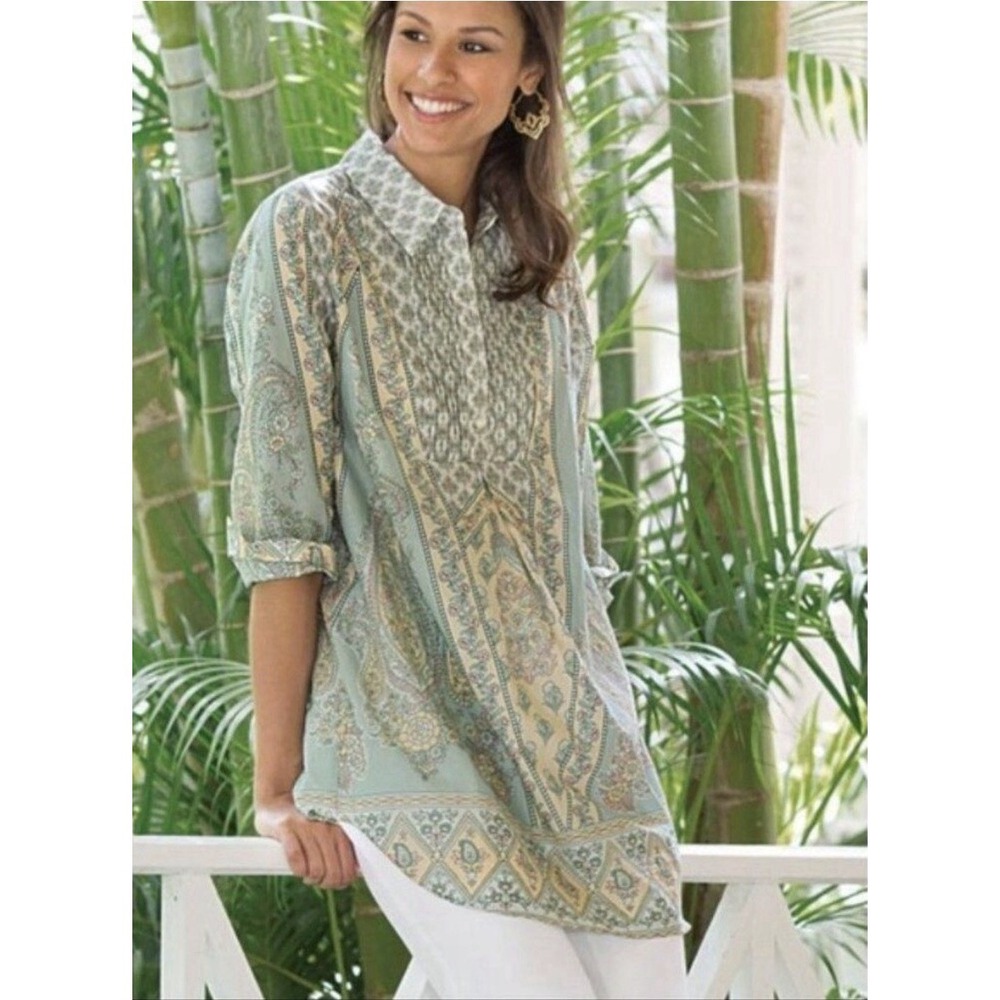 Soft Surroundings Tabitha Tunic Top Paisley Floral Print 100% Cotton Sz‎ XL Boho